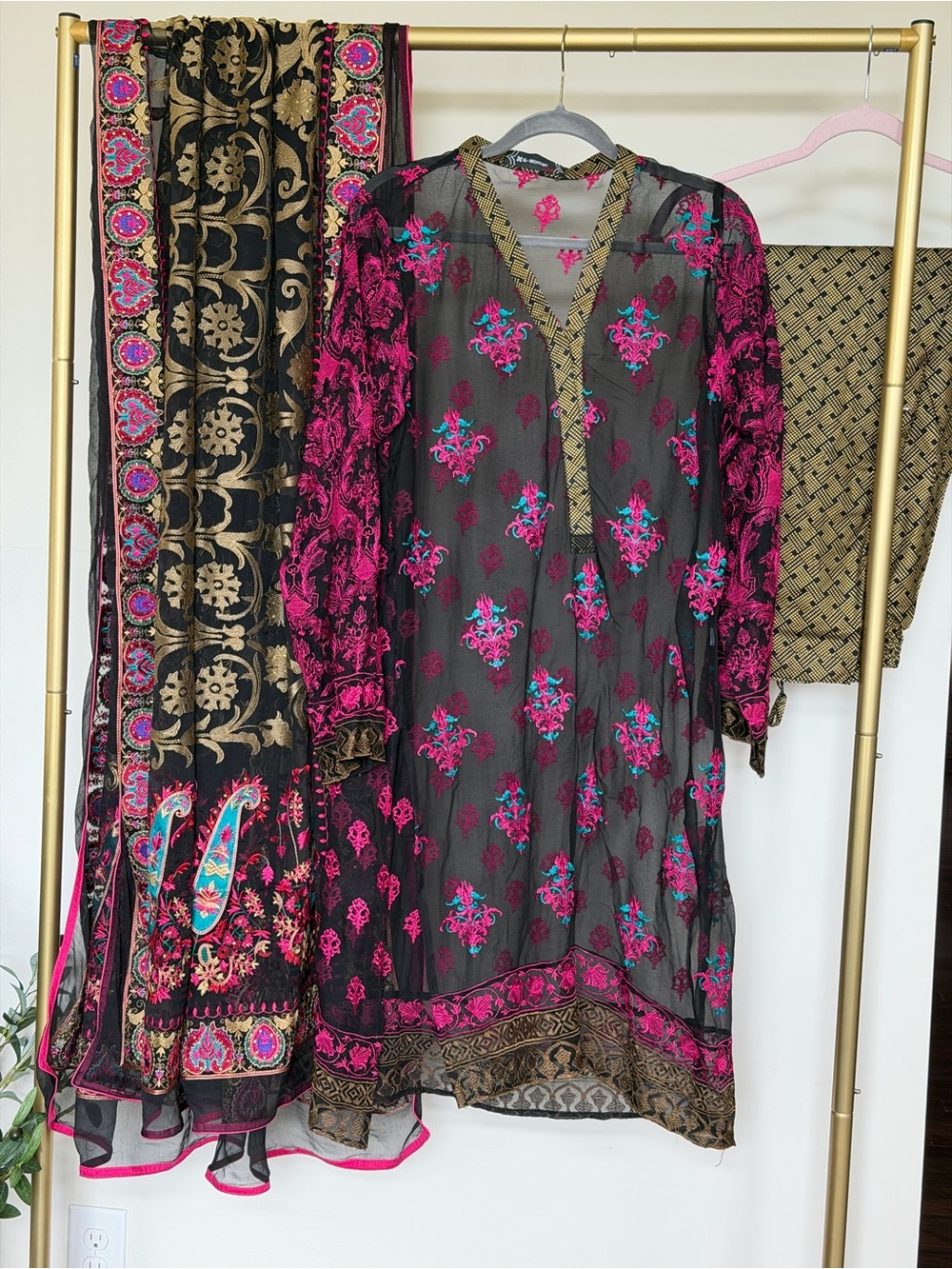 3 pieces of formal chiffon indian Pakistan wear, embroidered